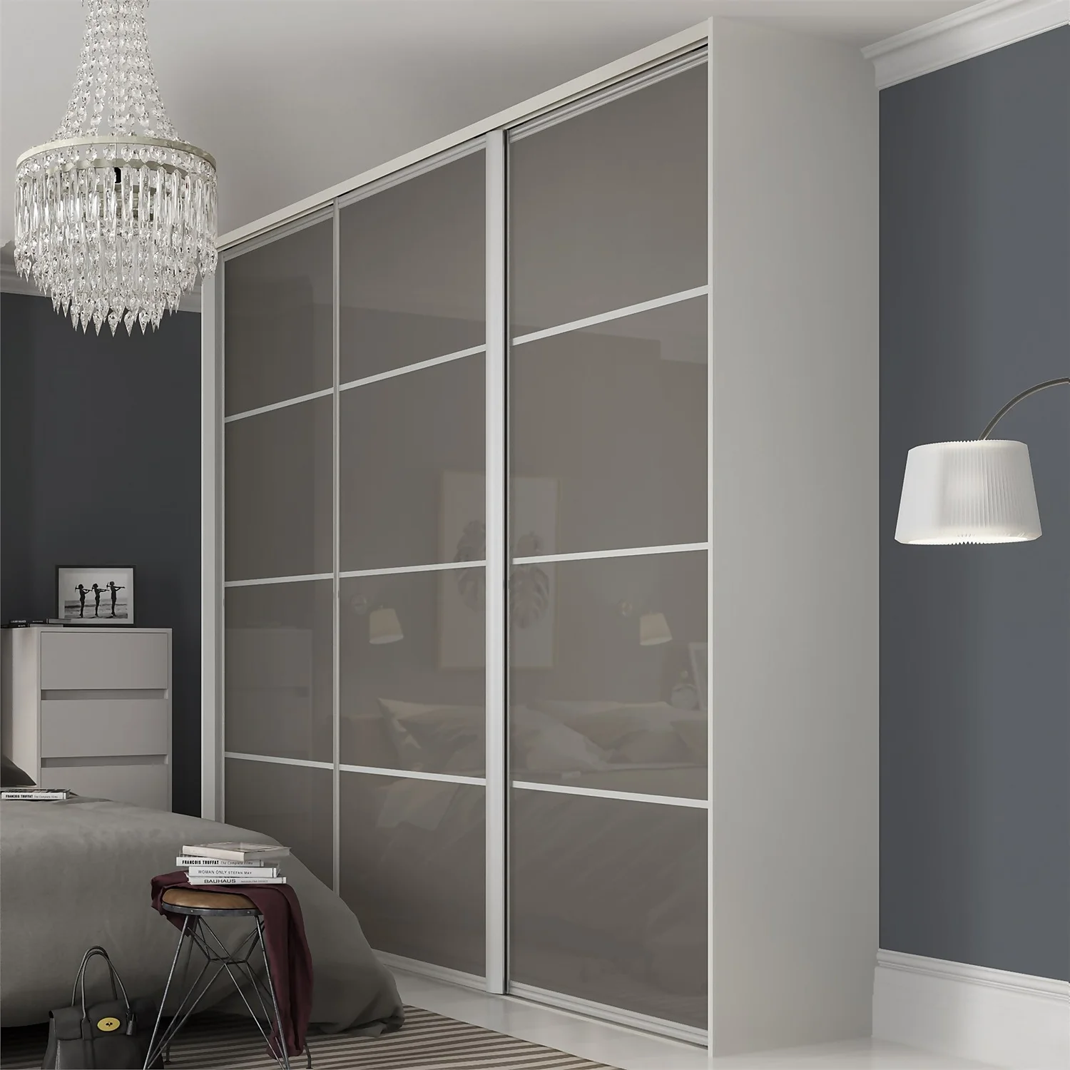 Ellipse Sliding Wardrobe Door 4 Panel Cappuccino Glass With Aluminium Frame (W)610mm 4 Ellipse Sliding Wardrobe Door 4 Panel Cappuccino Glass With Aluminium Frame (W)610mm - Image 2