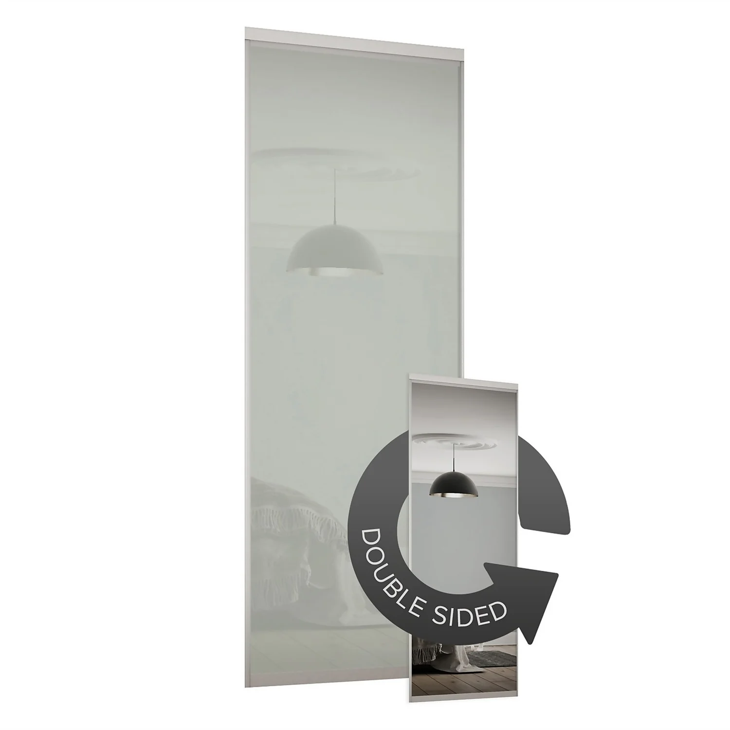 Duo Sliding Wardrobe Door Arctic White Glass / Mirror With Aluminium Frame (W)610mm 3 Duo Sliding Wardrobe Door Arctic White Glass / Mirror With Aluminium Frame (W)610mm