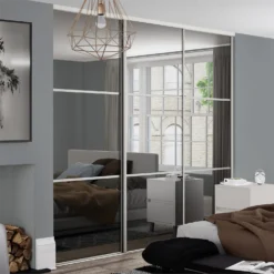 Linear Sliding Wardrobe Door 3 Panel Mirror With White Frame (W)610mm -Famous Furniture Store 12811777 9384843064428878