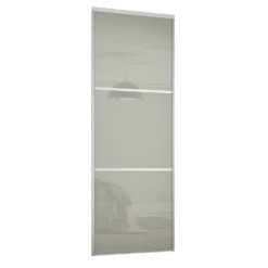 Linear Sliding Wardrobe Door 3 Panel Arctic White Glass With White Frame (W)610mm