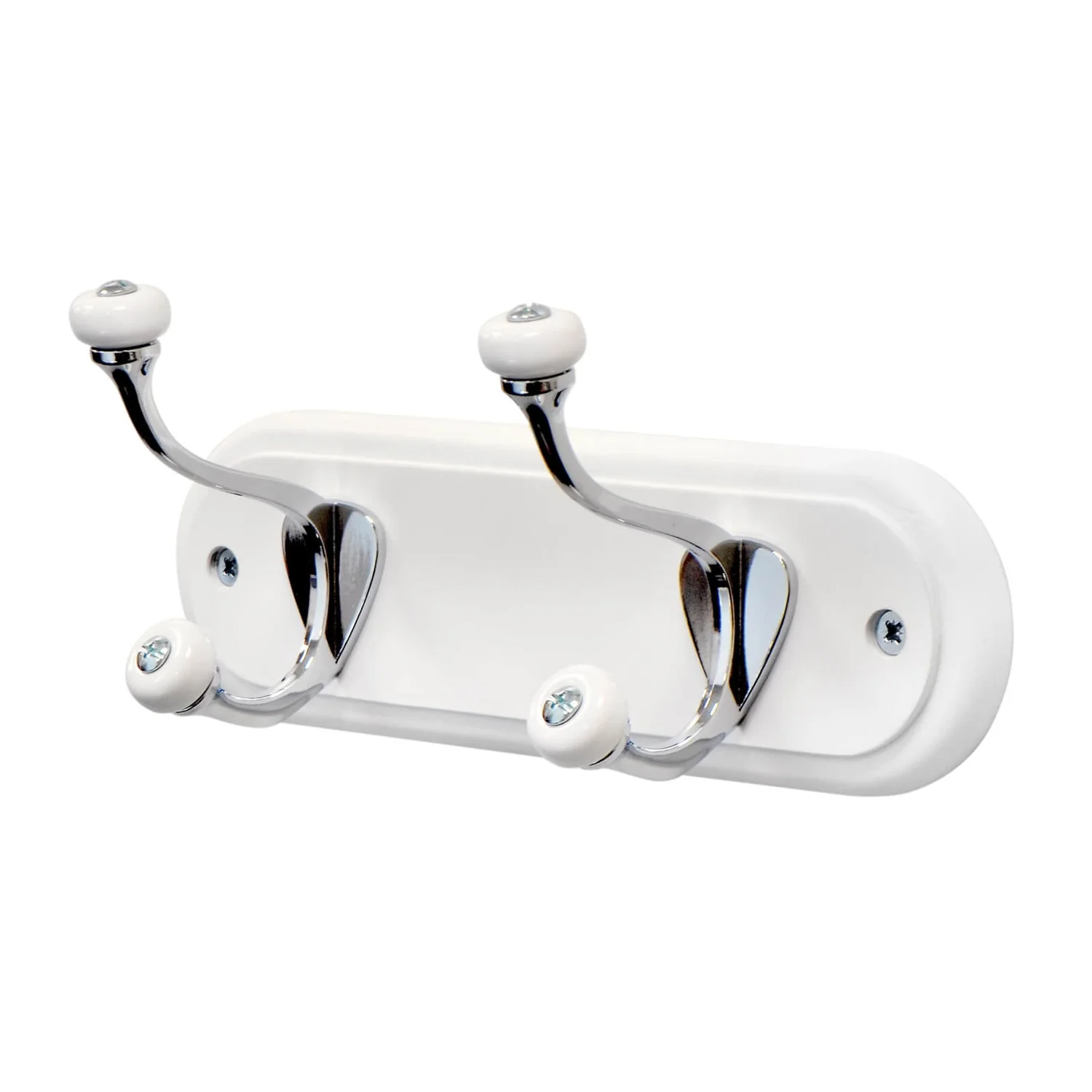2 Hat And Coat Hooks - Ceramic Tips, Chrome On White 3 2 Hat And Coat Hooks - Ceramic Tips, Chrome On White