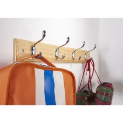 4 Coat Polished Chrome Hooks On Pine Stepped Board 8 4 Coat Polished Chrome Hooks On Pine Stepped Board -Famous Furniture Store 12821181 6794843364821443