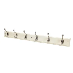 6 Coat Satin Nickel Hooks On Cream Stepped Board