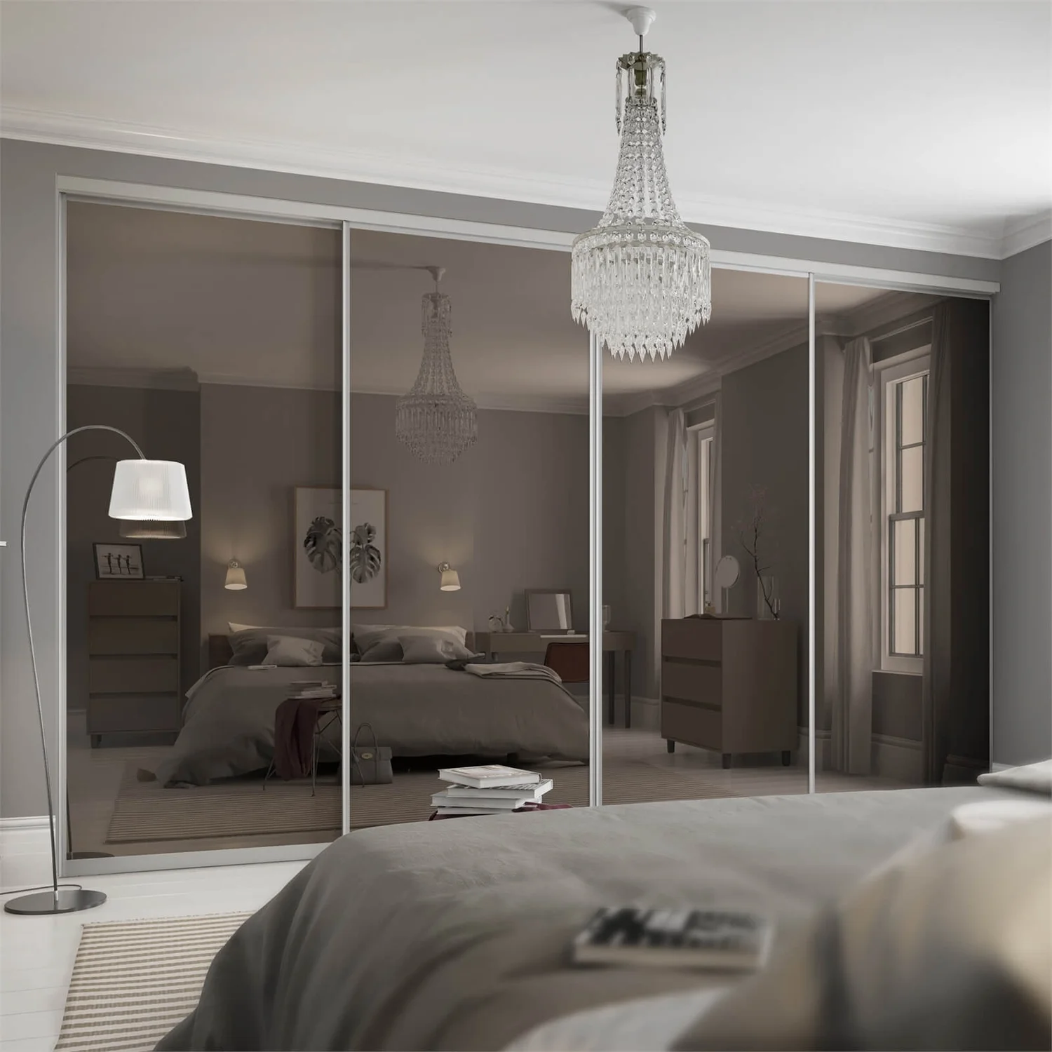 Duo Sliding Wardrobe Door Bronze Mirror With Aluminium Frame (W)914mm 4 Duo Sliding Wardrobe Door Bronze Mirror With Aluminium Frame (W)914mm - Image 2