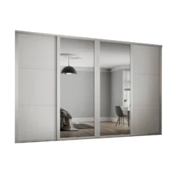 Shaker 4 Door Sliding Wardrobe Kit White Panel / Mirror With White Frame (W)3506 X (H)2260mm