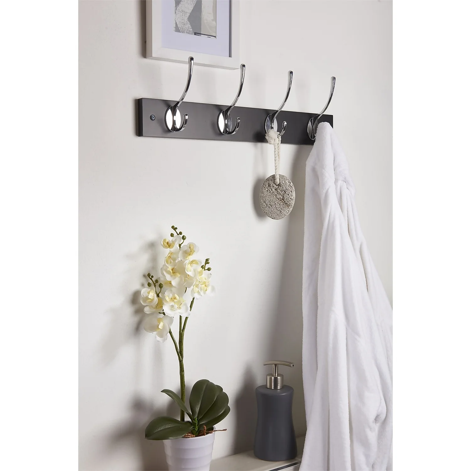 4 Victorian Chrome Hooks On Black Bloc Board 4 4 Victorian Chrome Hooks On Black Bloc Board - Image 2