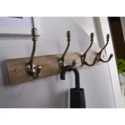 4 Deco Antique Brass Hook On Light Rustic Board -Famous Furniture Store 12839311 5884845859155042