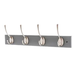 4 Victorian Satin Nickel Hooks On Slate Grey Bloc Board