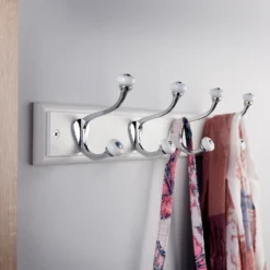 None White Hook Rail - Polished Chrome - 4 Hooks -Famous Furniture Store 12840010 2284849996176120