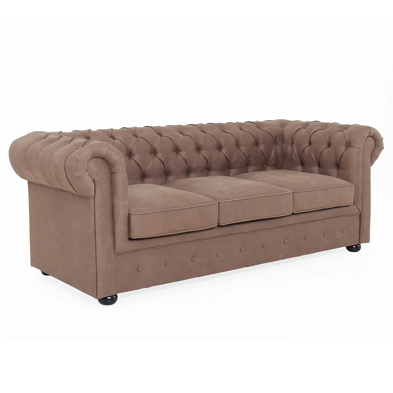 Chesterfield Faux Leather 3 Seater Sofa - Tan 3 Chesterfield Faux Leather 3 Seater Sofa - Tan