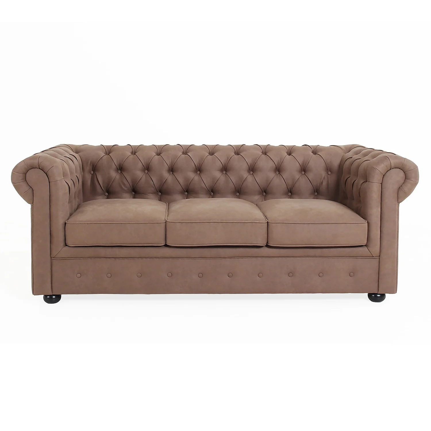 Chesterfield Faux Leather 3 Seater Sofa - Tan 5 Chesterfield Faux Leather 3 Seater Sofa - Tan - Image 3