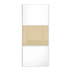 Linear Sliding Wardrobe Door 3 Panel Cream Glass / White Wooden Panel (W)610mm