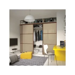 Linear Sliding Wardrobe Door 3 Panel Cream Glass With Walnut Frame (W)762mm -Famous Furniture Store 13660789 1604969757625312