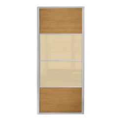 Ellipse Sliding Wardrobe Door 4 Panel Windsor Oak Panel And Cream Glass With Aluminium Frame (W)762mm