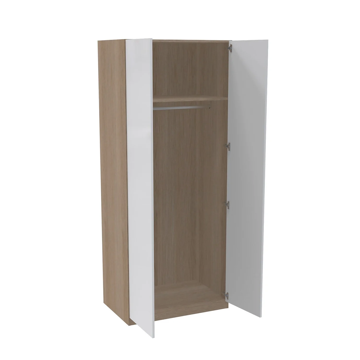 House Beautiful Escape Double Wardrobe, Oak Effect Carcass - Gloss White Handleless Door (W) 900mm X (H) 2196mm 4 House Beautiful Escape Double Wardrobe, Oak Effect Carcass - Gloss White Handleless Door (W) 900mm X (H) 2196mm - Image 2