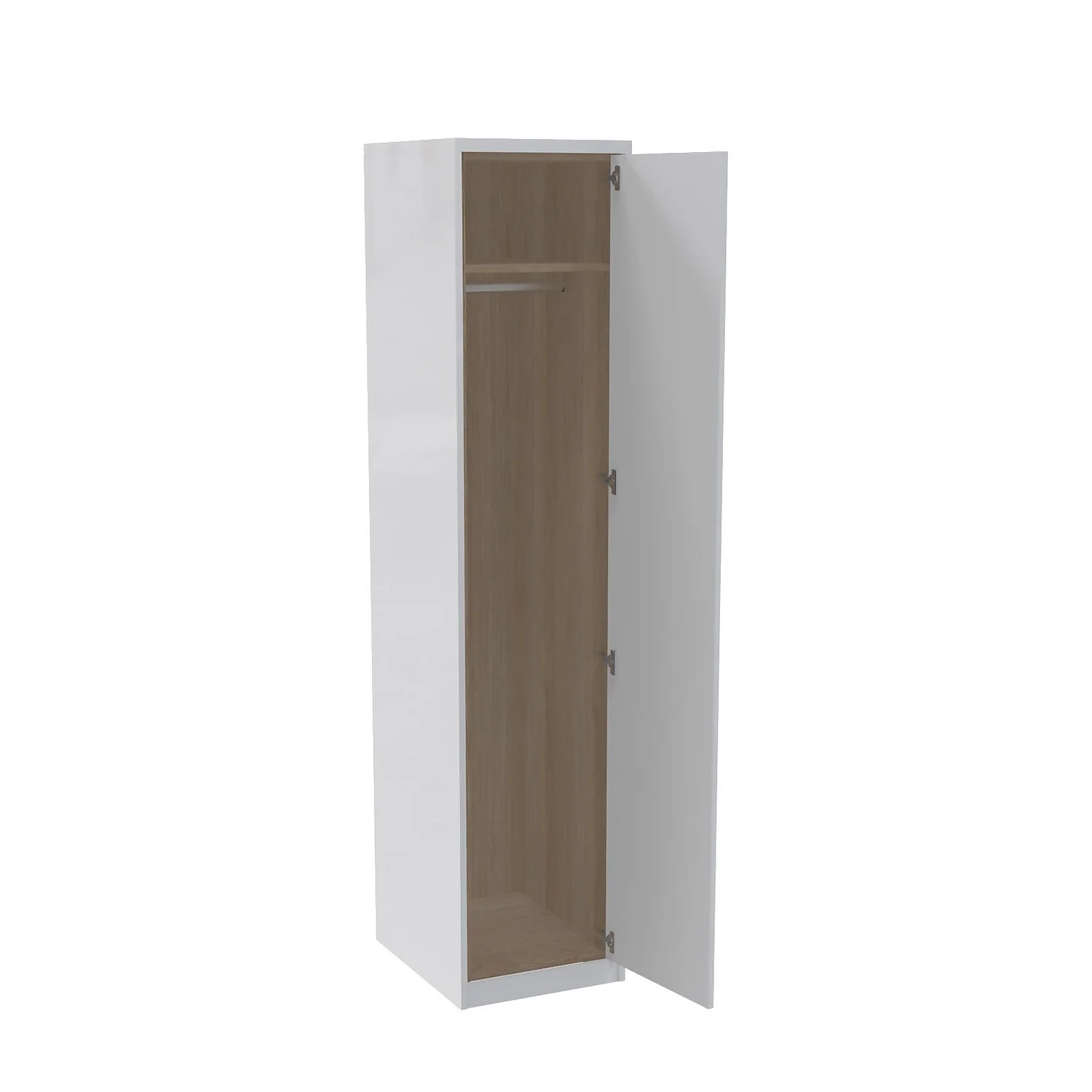 House Beautiful Honest Fitted Look Single Wardrobe, Oak Effect Carcass - Gloss White Slab Door (W) 490mm X (H) 2226mm 4 House Beautiful Honest Fitted Look Single Wardrobe, Oak Effect Carcass - Gloss White Slab Door (W) 490mm X (H) 2226mm - Image 2