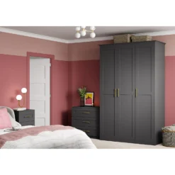 House Beautiful Realm Fitted Look Single Wardrobe, White Carcass - Carbon Grey Shaker Door (W) 551mm X (H) 2256mm -Famous Furniture Store 13999868 1455005573179537