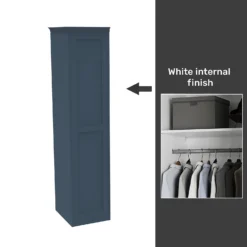 House Beautiful Realm Fitted Look Single Wardrobe, White Carcass - Navy Blue Shaker Door (W) 551mm X (H) 2256mm