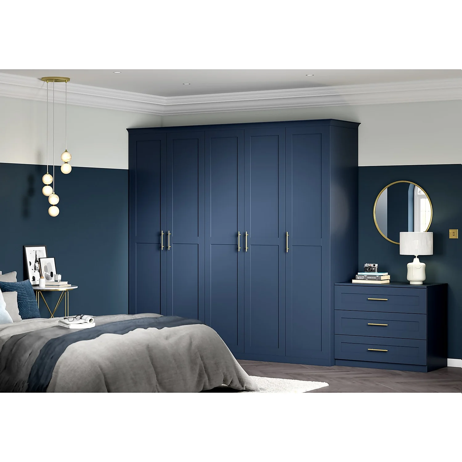 House Beautiful Realm Fitted Look Triple Wardrobe, White Carcass - Navy Blue Shaker Doors (W) 1451mm X (H) 2256mm 7 House Beautiful Realm Fitted Look Triple Wardrobe, White Carcass - Navy Blue Shaker Doors (W) 1451mm X (H) 2256mm - Image 5