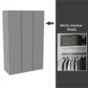 House Beautiful Escape Fitted Look Triple Wardrobe, White Carcass - Gloss Grey Handleless Doors (W) 1390mm X (H) 2226mm