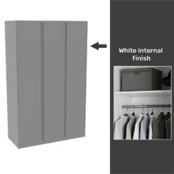House Beautiful Escape Fitted Look Triple Wardrobe, White Carcass - Gloss Grey Handleless Doors (W) 1390mm X (H) 2226mm
