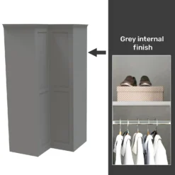 House Beautiful Realm Fitted Look Corner Wardrobe, Grey Carcass - Grey Shaker Doors (W) 1103mm X (H) 2256mm