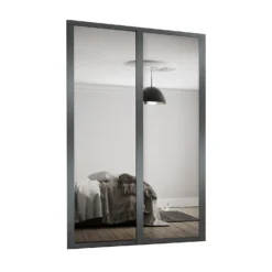 Shaker 2 Door Sliding Wardrobe Kit Mirror With Graphite Frame (W)1449 X (H)2260mm